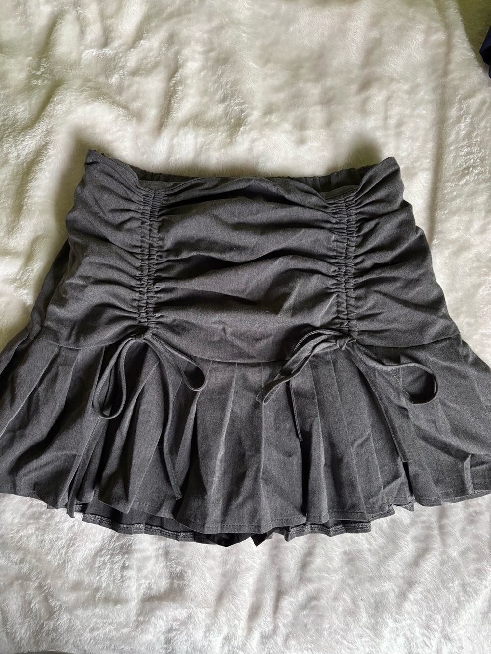 Women's Charcoal Ruched Mini Skirt with Ruffle Hemlock